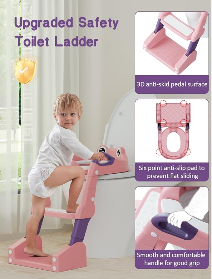 Potty Training Seat, Toddler Potty Training Toilet, Upgrade 2 In 1 Toddler Toilet Seat with Steps Stool Splash Guard and Anti-Slip Pad Soft Cushion, Potty Seats for Toddlers Baby Kids