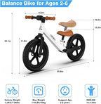 Ridego 12 or 14 Inch Balance Bike for Kids 2-6 Year Old,Lightweight Kids Bike with Adjustable Seat, Push Bicycle with Air Rubber Tires，Ride-on Toys Birthday Gift