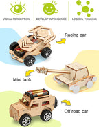 Poraxy 5 in 1 STEM Kits for Kids Age 8-10, Science Building Project Craft for 8-13, Model Car Kit, STEM Toys for Boys Girls Age 8-12, Wooden 3D Puzzles, Birthday Gifts for 6 7 8 9 10 11 12 13 Year Old
