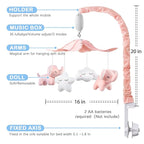 FEISIKE Baby Crib Mobile for Girls Boys with 3 Modes Digital Musical Motor（Rotating Only, Music Only, Rotating & Music, 35 Lullabies, Pink Elephant Nursery Mobile, Knob Type