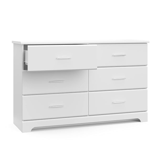 Storkcraft Brookside 6-Drawer Dresser (White) – GREENGUARD Gold Certified, White Dresser for Bedroom, Kids & Nursery Storage Chest, Safety Interlocking Drawers, Pre-Installed Tracks, Kids Chest