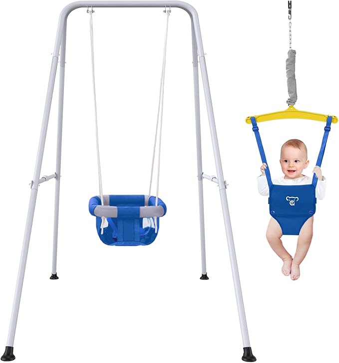 2 in 1 Baby Jumper with Swing - Indoor and Outdoor Use, Toddler Swing with Foldable Stand (Blue)