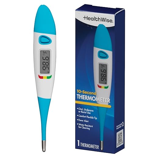 Healthwise Digital Thermometer | 10-Second Readout | Feverline Indicator | Flexible Tip | Hygienic Water-Resistant Easy Cleaning | Storage Case + Probe Covers Included