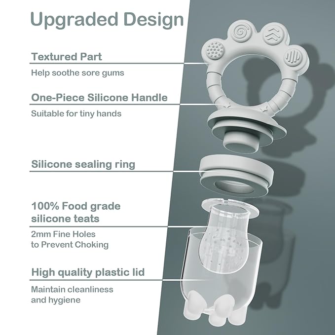 2 Pack Baby Fruit Food Feeder + Breastmilk Popsicle Molds,Baby Teethers,BPA Free,3 Sizes,2mm Fine Holes to Prevent Choking,Perfect for Teething Relief & Infant Solid Food Introduction,3 M+ (Sage/Grey)