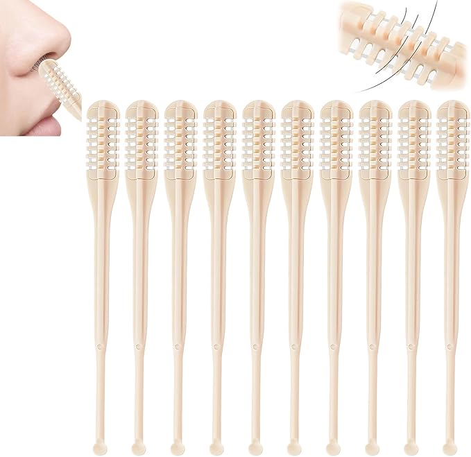 10 Pcs 2-in-1 Nasal Hair Cutter, Double Sided Nose Hair Knife, Nostril Hair Remover Tool, Portable Manual 360° Rotating Nose Hair Trimmer with Ear Picker for Women Men