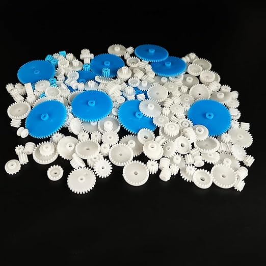 200PCS Module 0.5 Plastic Gear Single Gear Spindle Gear Small Motor Gears for DC Motor RC Car Robot DIY Model Toy Parts (White,Blue)