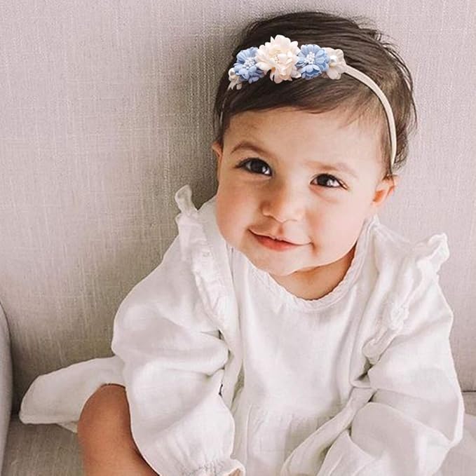 Baby Girl Nylon Headbands Flower Hair Bows Accessories-Elastic Hair Band Crown Handmade FLoral Wraps Birthday Gifts for Girls Newborn Infant Toddler 3Pcs