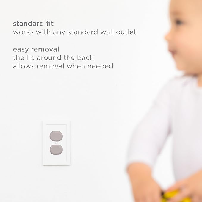 Ubbi Outlet Covers for Child Safety, Plug Protectors, Baby Proofing, Safe & Secure Electrical Plug Covers, Taupe, 24 Count