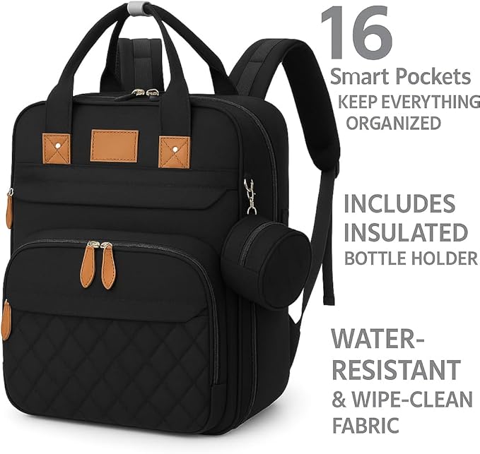 Diaper Bag Backpack – Large Waterproof Baby Bag with USB Charging Port, Changing Pad & Stroller Straps – Stylish, Durable & Hands-Free Travel Organizer for Moms & Dads (Black)