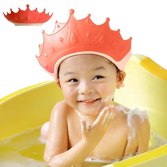 Shower Cap Shield for Kids, Visor Hat for Eye and Ear Protection for 0-9 Years Old Children, Cute Crown Shape Makes the Baby Bath More Fun (Pink)