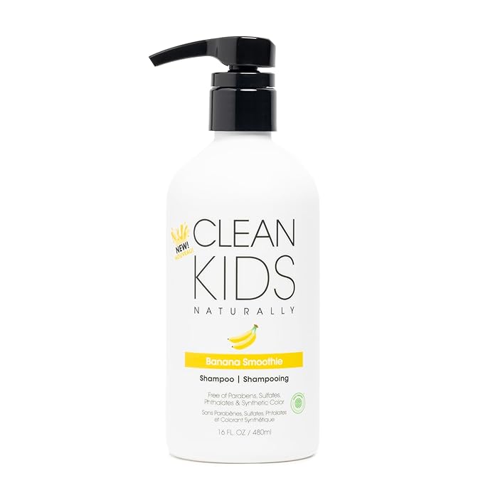 Clean Kids Naturally Tropical Shampoo- EWG Verified, All-Natural, Coconut-free, Gluten-free, Vegan, and Cruelty-free, Paraben-Free (16 FL Oz, Banana Smoothie)