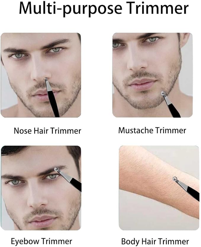 Liangery Manual Nose Hair Trimmer for Men Women- Stainless Steel Precision Blades, Leather Case, Tweezers Style Nasal Cutter, Eyebrow, Ear & Facial Grooming Tool (Black)