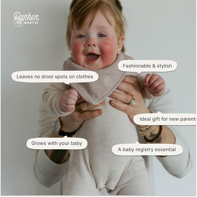 Parker Baby Muslin Bandana Drool Bibs | 100% Soft Muslin Cotton, Absorbent & Adjustable | Stylish Teething & Drooling Bibs