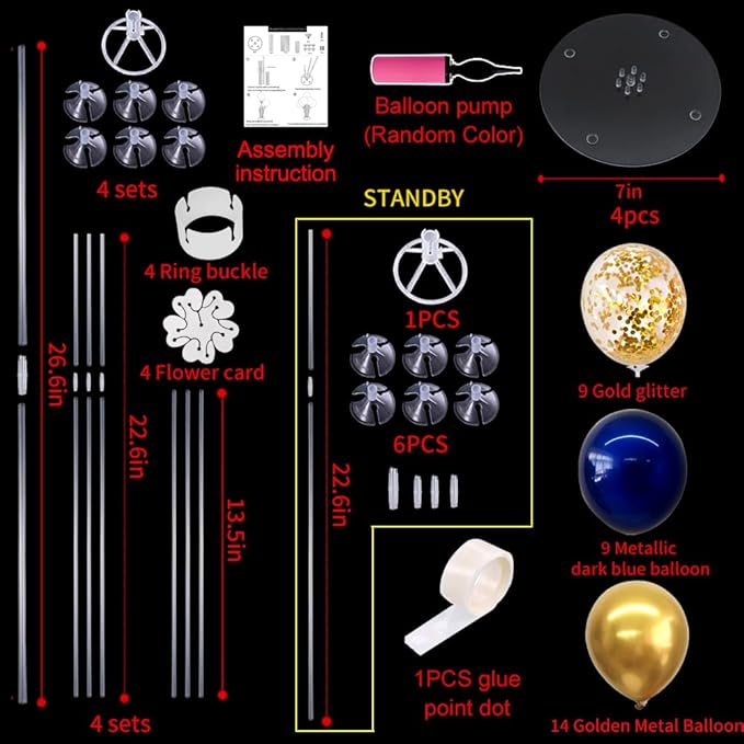 TONIFUL 4 Set Navy Blue Gold Balloon Centerpieces for Table,Balloons Stand Kit for Graduation Decorations 2025 Class of 2025 Party Decorations,New Year,Anniversary,Homecoming,Birthday Decoration