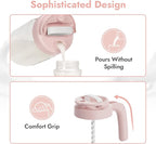 Papablic 32oz Wide Mouth Mason Jar Pour Spout Lid with Mixing Handle & Flip Locking Spout for Mixing Formula/Breastmilk/Protein Powder/Coffee, Pink