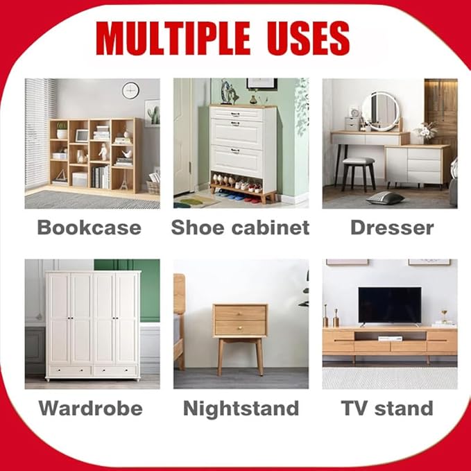 Anti Tip Furniture Anchors for Baby Pet Proofing,Furniture Wall Anchor Furniture Dresser Bookshelf Falling Prevention Device for Children (Red)