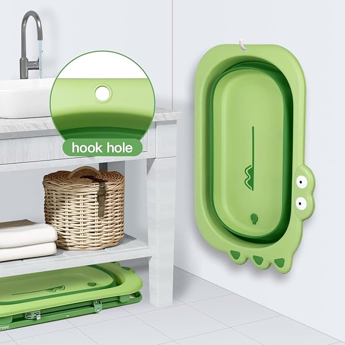 Beberoad Love Collapsible Baby Bathtub for Newborn to Toddler – Portable & Adjustable Infant Tub with Non-Slip Design, Space-Saving Bathtub for Travel & Home Use (Green)