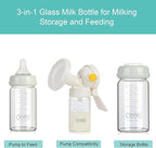 COMI Wide Neck Glass Breastmilk Collection n Storage Bottle, 4 Packs, 6oz with Screw Ring Sealing Disk; Re-markable Sealing Disc. BPA Free, Fits Breast Pumps & Nipples (3 Gray Lids + 3 Pink Lids)
