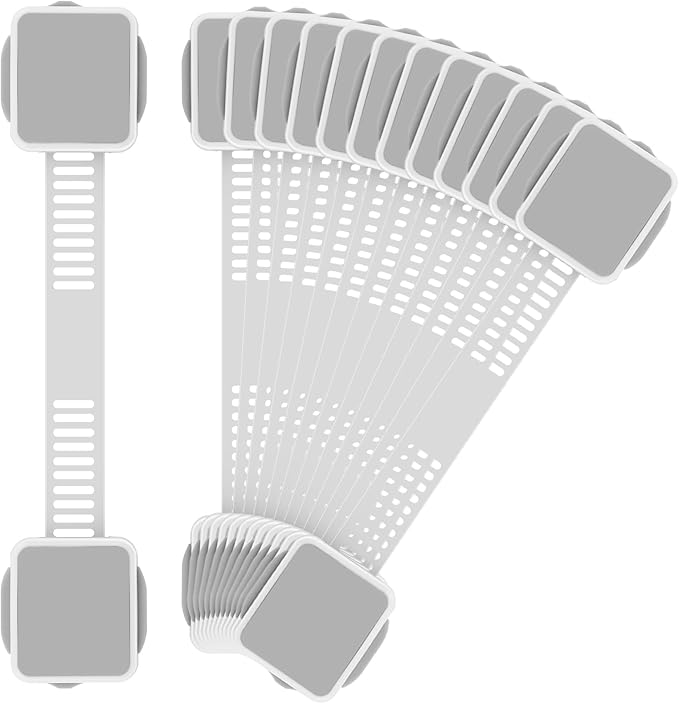 12 Pack Baby Proofing Safety Locks Child Safe for Cabinet Drawer Fridge Oven Dishwasher Doors, Toilet Seat & Lid, Adjustable Furniture Latches and Straps, 3M Adhesive No Drilling Button,Unlock Design