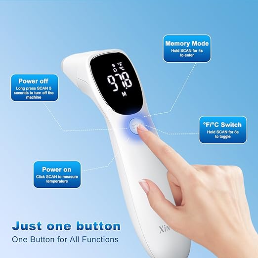 Ear Thermometer for Adults and Kids, Infrared Digital Thermometer - with Fever Alarm and Auxiliary Light, 1 Second Reading, No-Touch Forehead Ear 2 in 1 Mode，Easy to use