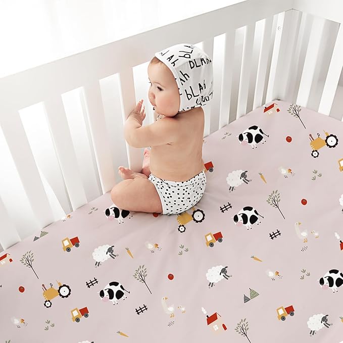 Plushii 4 Pack Fitted Crib Sheets for Baby Girls, 28"x 52" Extra Soft Microfiber Crib Sheet Set for Standard Crib & Toddler Mattress Pad,Pink Sheep