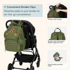 BabbleRoo Extra Large Diaper Bag Backpack, Expandable Baby Bag with Up to 50% More Capacity - Travel Essentials Baby Bag Tote with Changing Pad, Stroller Straps & Pacifier Case - Unisex, Forest Green