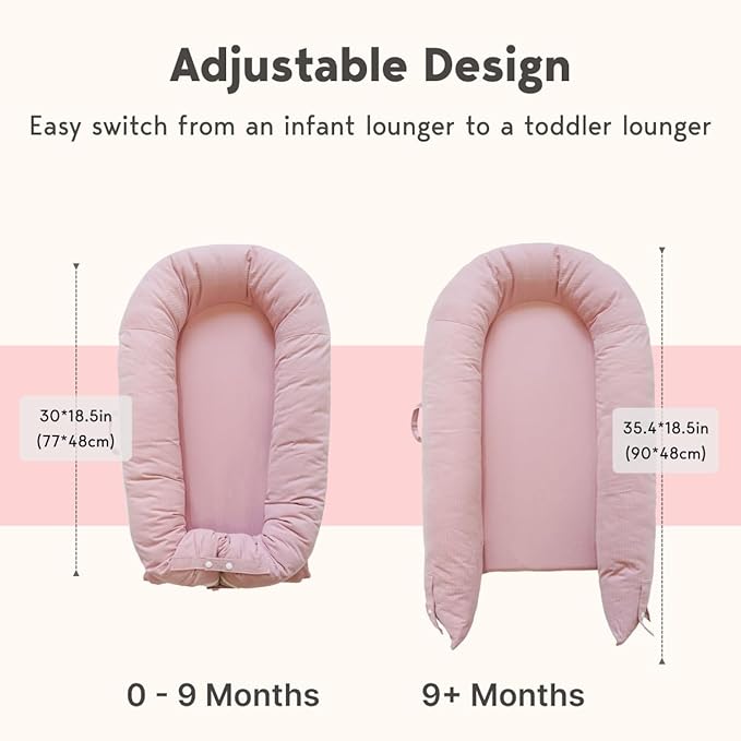 Deluxe Infant Lounger, Baby Nest Cover for Baby Girls & Boys, Newborn Essentials for Baby 0-12 Months, 100% Cotton (Mistyrose)