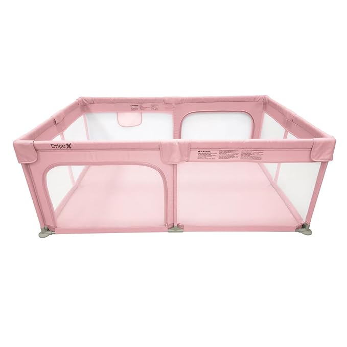 Dripex Baby Playpen, 50"×50" Play Pens for Babies and Toddlers, Safe Anti-Fall Play Yard with Gates, Baby Fence with Breathable Mesh, Indoor & Outdoor Kids Activity Center, Pink
