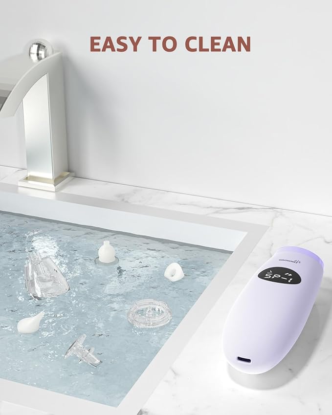 GROWNSY Nasal Aspirator for Baby | Baby Nose Sucker | Electric Nose Suction for Toddler, Ergonomic Booger Sucker with 3 Silicone Tips, Music & Light Soothing Function(Purple)