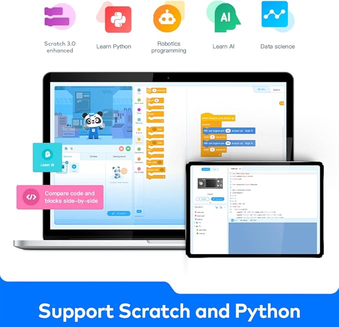 Makeblock Cyberpi Project-Based Kit, Coding for Kids 8-12 Support Scratch & Python Programming, STEM Programmable Robot Supports AI & IoT Technology with Built-in WiFi Module