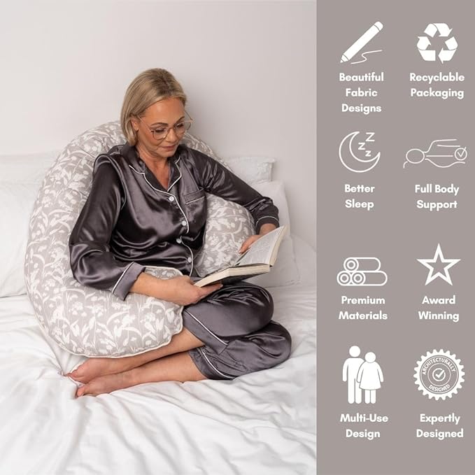 BellaMoon C Shaped Pregnancy Pillow for Sleeping (55 Inch) Maternity Body Pillow with Cooling Cover Soft Support for Women, Back, Legs, Belly C Pillow for Side Sleeping & Full Body Pillows for Adults