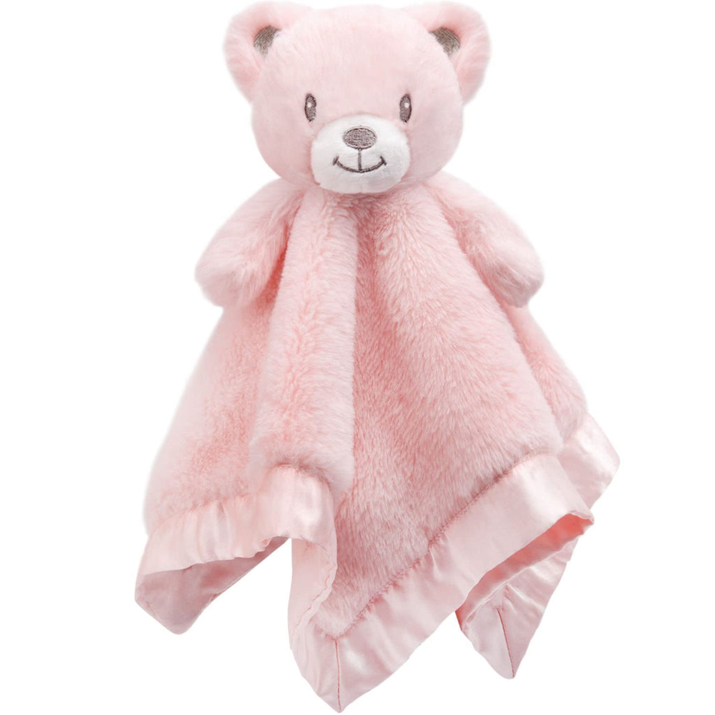 Baby Bear Security Blanket Soft Minky Baby Lovey Animal Plush Blanket Unisex Lovie Gift for Toddler, Boys and Girls, 13.5 Inch Pink