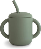mushie 100% Silicone Training Cup & Straw for Toddlers | 6 Months+ (Dried Thyme)