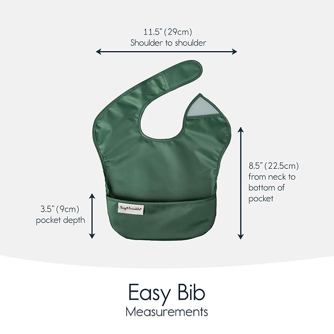 Tiny Twinkle Mess Proof Baby Bibs for Eating - Waterproof, Wipeable Bibs - Toddler Bibs - Travel Friendly - PFAS, PVC, BPA, Phthalate Free - Baby Food Bibs(3 Pack,Olive. Slate)