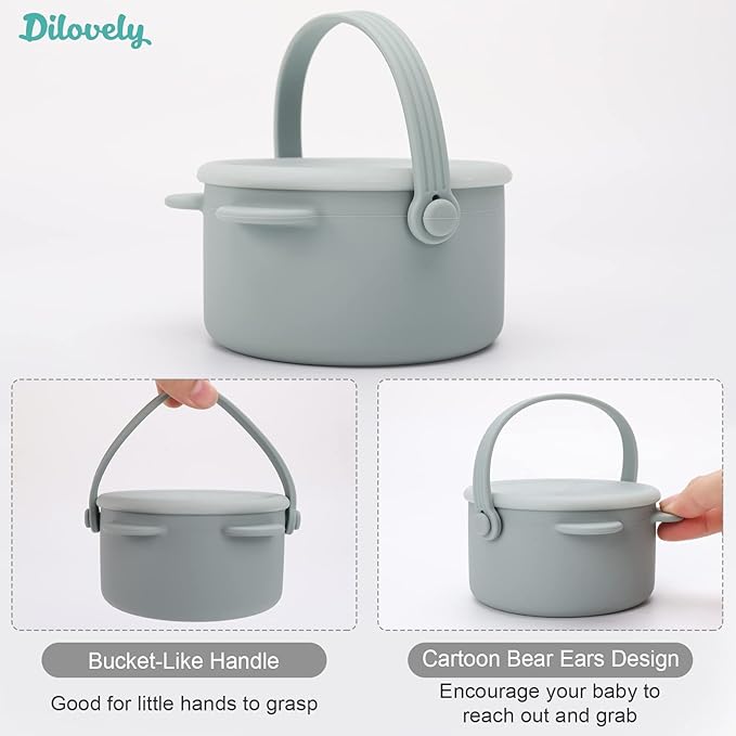 Snack Cups for Toddlers, Baby Snack Containers,Silicone Toddler Snack Cups No Spill, Food Catcher with Lid & Bucket-like Handle, BPA Free & Dishwasher Safe, 9 Ounce Milieu