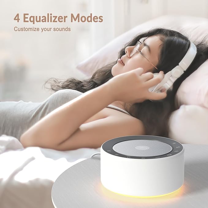Kipcush White Noise Sound Machine with Nursery Lamp, Mood Lighting, 7 Colour Night Light, 30 Soothing Sounds for Baby/Adult. Timer, Plug in, Memory Function, Touch Control