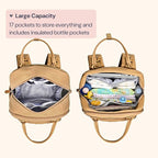 BabbleRoo Diaper Bag Backpack - Baby Essentials Travel Tote - Multi function Waterproof Diaper Bag, Travel Essentials Baby Bag with Changing Pad, Stroller Straps & Pacifier Case - Unisex, Beige