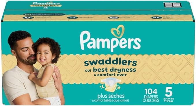 Pampers Baby Diapers - Swaddlers - Size 5, 104 Count, Ultra Absorbent Disposable Infant Diaper