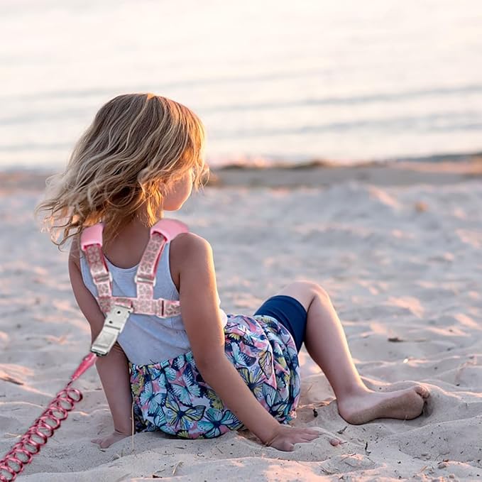 Reflective Toddler Harness with Anti Lost Wrist Link- 3 in 1 Baby Safety Leash with Key Lock Design for Boys/Girls, Walking Wristband Rope Protection Tether Belt, Pink