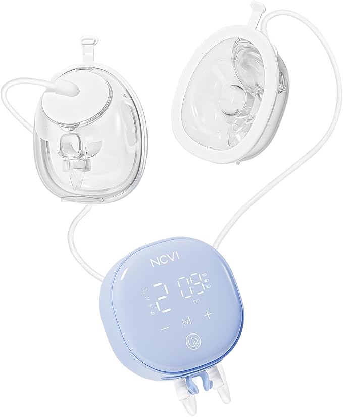 NCVI Wearable Breast Pump Hands Free with 21/24mm Flange, Portable Breastfeeding Pump with Motor Buckle for Travel & Work Equipped with Third-Generation Anti-Spill Collection Cups (On-The-Go Size)