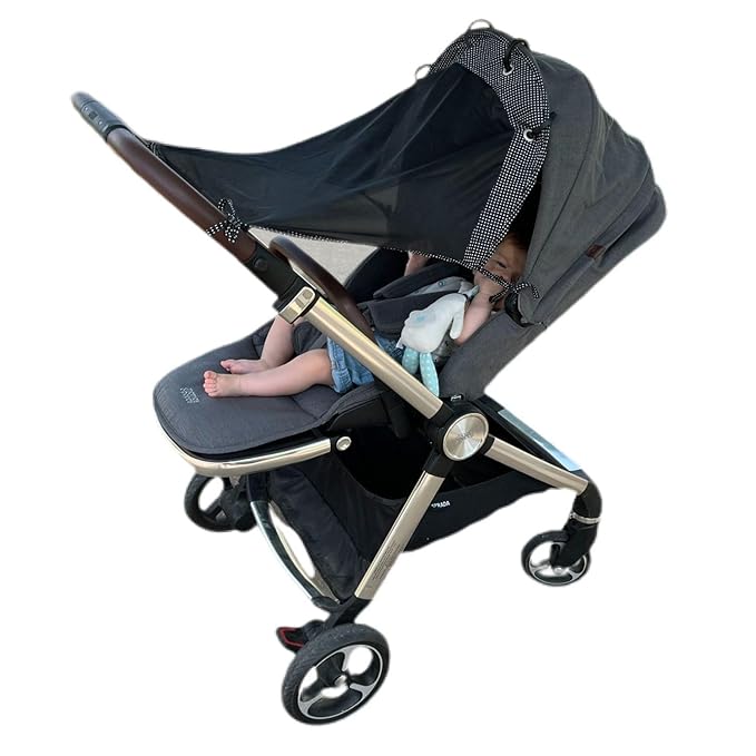 Stroller Sun Shade - Universal UV Protection Cover for Strollers Sunshade with See Through, Clip-On Sun Blocker, Sun Shield for Baby, Breathable Adjustable Fit, Full Coverage, Medium