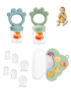 Baby Popsicle Molds & Food Feeder Set, Baby Fruit Feeder for Infant Teething Relief & Safe Infant Self Feeding 4 Months+ Starting Solids for Essentials (Green+Blue)