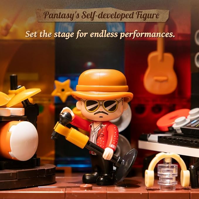PANTASY Retro Jukebox Building Kit with Coin & Sound Function, Mechanical Music Box Model with Acrylic Records, Recording Studio & Minifigure, Collectible Construction Toy Gift for Adults and Teens