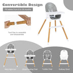 BABY JOY Convertible Baby High Chair, 3 in 1 Highchair w/Adjustable Legs, Dishwasher Safe Tray, Detachable PU Cushion, Footrest, 5-Point Harness for Babies Infants Toddlers (Gray)