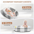 Collapsible Baby Bathtub, Baby Tubs for Newborns with Soft Cushion & Thermometer & Toy Organizer Mesh Bag, Infant Bathtub to Toddler 0-36 Months, Portable Travel Newborn Baby Bathtubs (Grey)