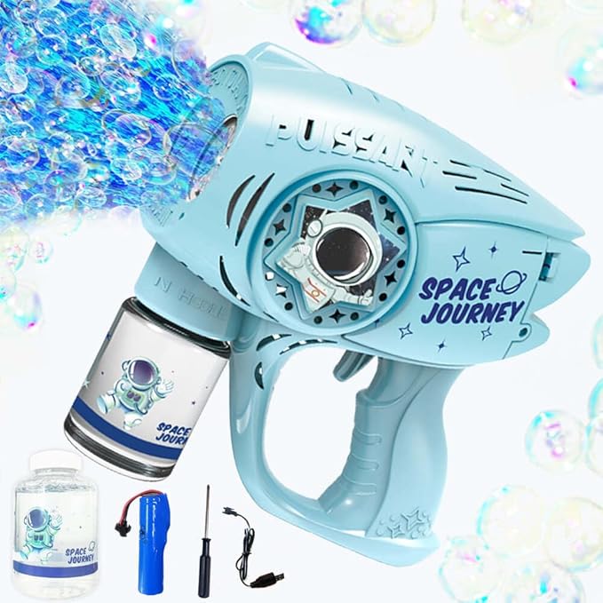 Automatic Gatlin Bubble Gun，Rocket Launcher Bubble Machine Gun，Thousands of Bubbles Per Minute, Suitable for Kids, Adults, Party Favors for Girl Boy (TK-Blue)