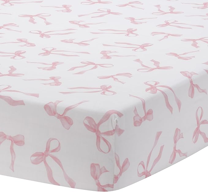 Lambs & Ivy Coquette Bows Aesthetic Pink Cotton Baby Fitted Crib/Toddler Sheet