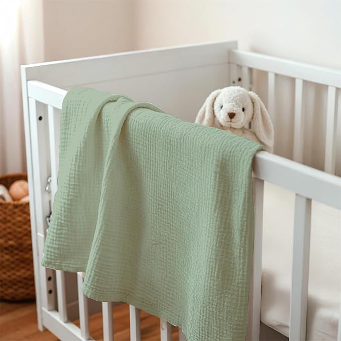 Baby Blankets for Boys Girls, Soft Nursery Minky Blankets with Muslin and Dotted Fleece Back 30x40 inches, Receiving Bed Quilt for Newborn, Infants, Toddlers (Green)