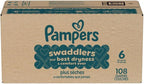 Pampers Swaddlers Diapers, Size 6 (23-44 lbs), 108 Count, Absorbent, Keeps Baby Dry and Comfortable, Skin Safe Disposable Baby Diaper (Packaging May Vary)