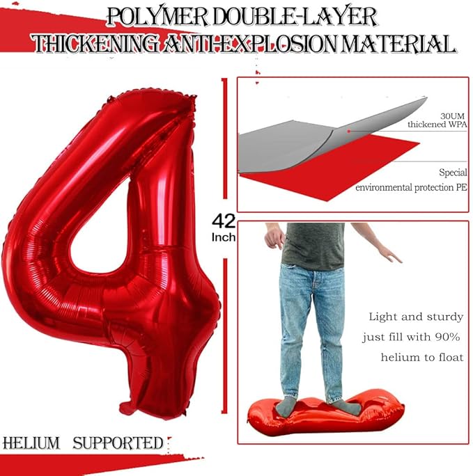 GOER Number 24 Balloons for 24th Birthday Party Decorations,42 Inch Jumbo Foil Helium 42 Balloons for 42nd Birthday Party Decoration (Red)